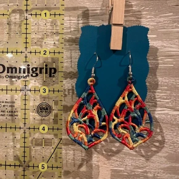 Homemade Multicolored Lace Teardrop Earrings - Picture 5 of 7
